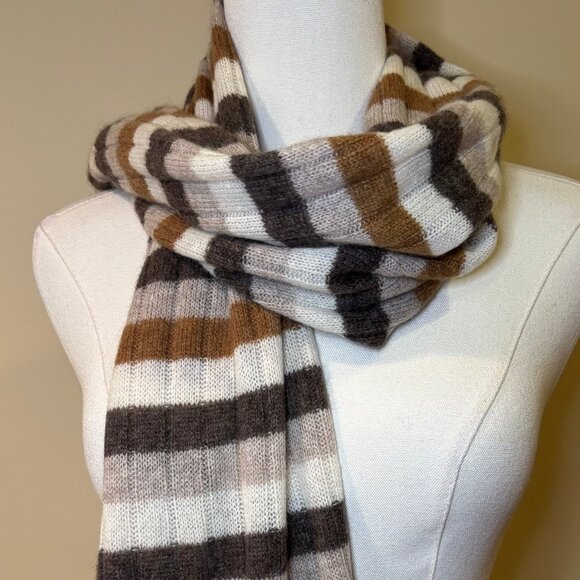 NWT Charter Club Cashmere Stripe Muffler - Warm Praline OS - Picture 3 of 5
